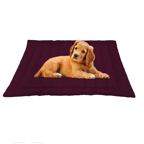 I WISH Polyester Quilted Pet Bed Mattress | Washable Pet Bed| Light Weighted Dog Flat Mat (Medium) 100 x 66 cm (Maroon)