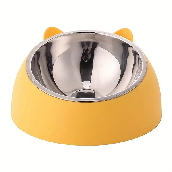 Onprix Stainless Steel Cat and Dog Bowl Tilted 15° Elevated Cat Bowls Non Spill Kitten Puppy Food Bowl Slanted Dog Bowl for Pets Dog Feeder Feeding Bowl for Cat (Yellow)