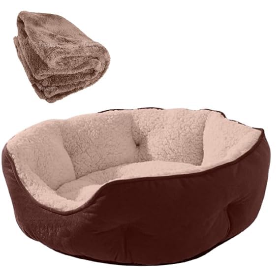 DRILLY Premium Fur Washable dog/cat bed with Blanket for small |medium |large | extra large | XXL |XXXL | 4XL size dogs | cats | puppy | pet | rabbit | persian cat | indoor cat (S)