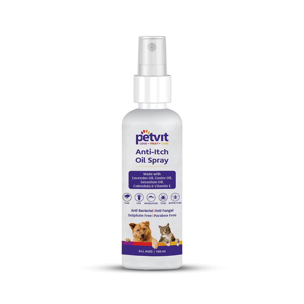 Petvit Dog Itching Relief Spray with essential oils | Anti itch dog spray | Anti itching spray for dogs | Soothes Redness | Suitable for Dogs, Cats and Puppies of All Breeds | 100ml