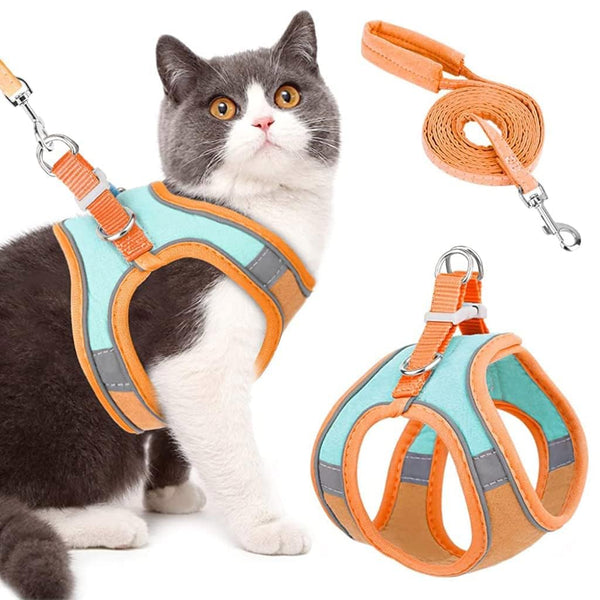 Pragat View Cat Harness with Leash - Adjustable Size, Breathable Strap with Reflective Strips - Small Cat & Dog (M, Orange)