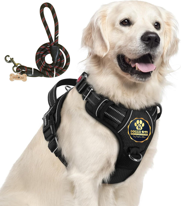 Doggo Bite Premium Reflective Dog Vest Harness| Soft Breathable| Padded Handle| Adjustable Straps & Luxury Buckle| No-Choke with Free Designer Leash-32mm| Chest (26-33 inch) All Large Breeds 23-35 Kg