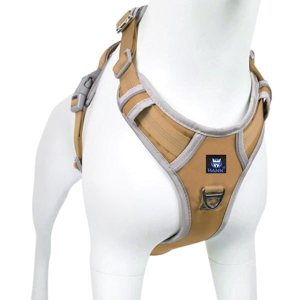 HANK Belt for Small Dogs - Night Reflective - 4 Adjustable Sturdy Buckles - Chest (Min 17 - Max 22" inches) (Small, Khaki - Grey Design)