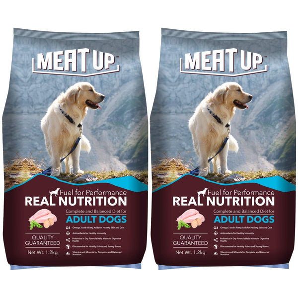 Meat Up Adult Dry Dog Food, Chicken Flavour, 1.2 KG (Buy 1 Get 1 Free)