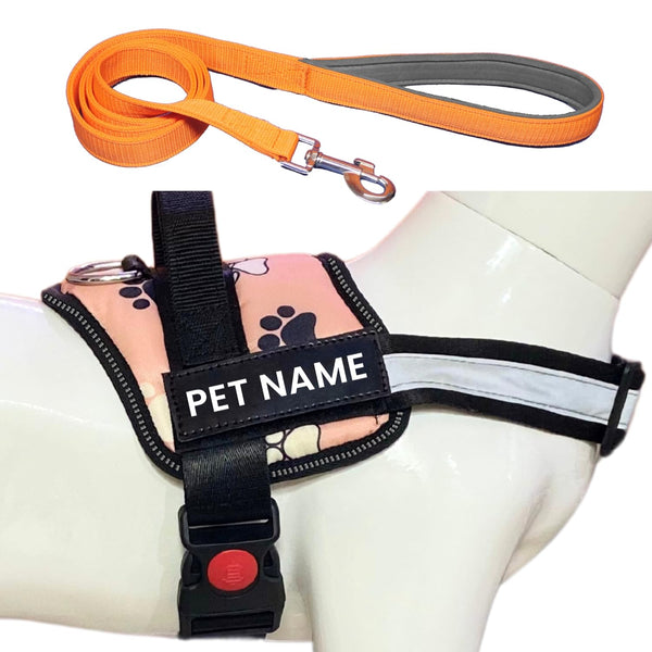 PAYTON PERRY Customized Dog Harness with Leash | Dog Harness with Name | Personalized Dog Vest Harness, No Pull, Adjustable (L, Pink, for 24-35 Kilograms Dogs)