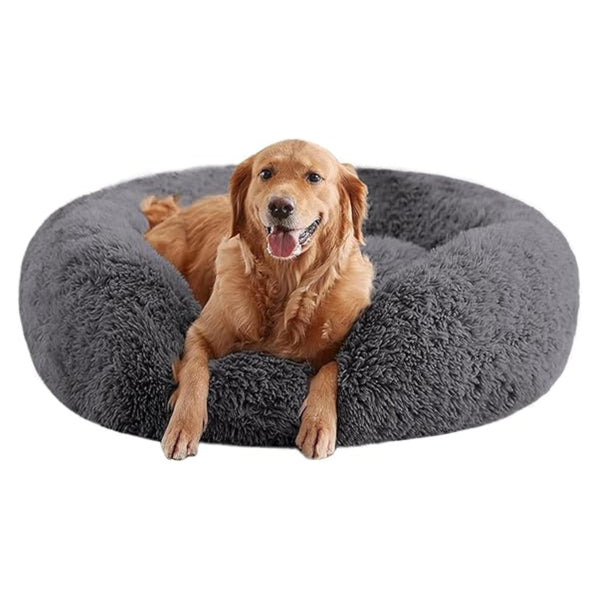 ZEXSAZONE Faux Fur Round Donut Comfortable Durable Pet Bed for Cats and Dogs - Both Sides Usable and Washable - Medium Size Mat for Puppies, Labrador, German Shepherd - Winter