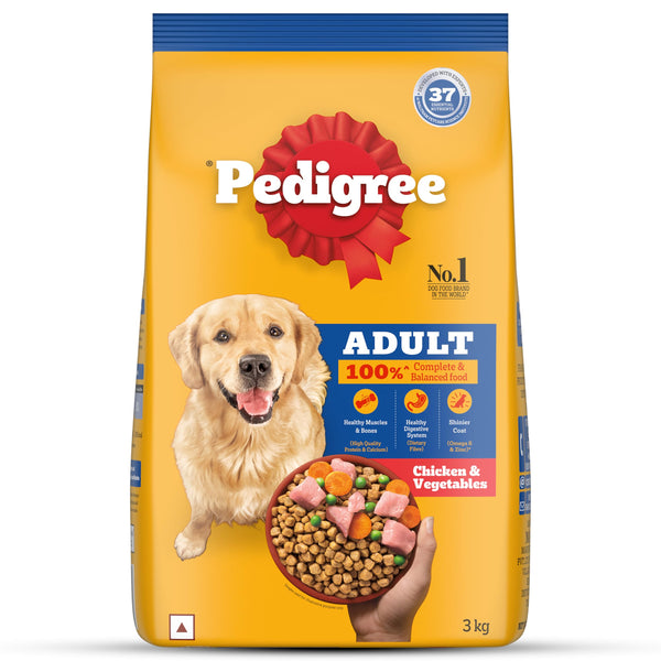 Pedigree Adult Dry Dog Food, Chicken & Vegetables Flavour, 3kg Pack