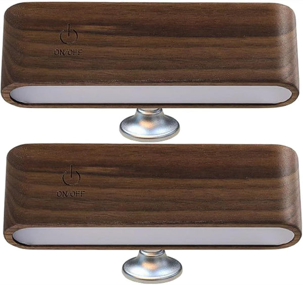 360-Degree Rotating Solid Wood Magnetic Charging Desk Lamp, Stepless Dimming ardjustable,  No Drilling Required, Detachable ‎(Dark Brown)