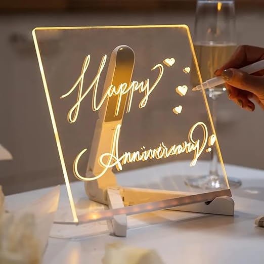 3D Acrylic LED Message Board, LED Message Board with Pen, led Writing Board, Acrylic Dry Erase Board with 12 Pen & tripod Stand for Note/Message - 20 x 20 cm (Medium size )