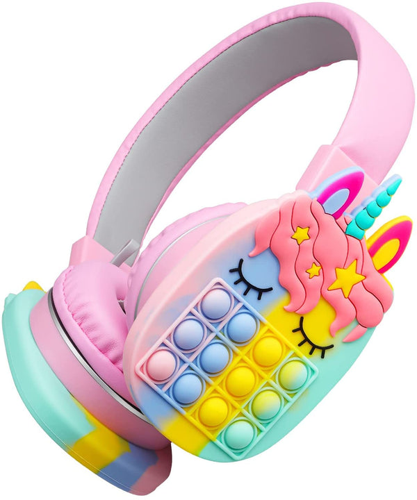 Unicorn Over Head Headphones Bluetooth with Adjustable Headband. Silicone Fidget Pop Built-in Mic for Smartphone Tablet Computer./Multicolor