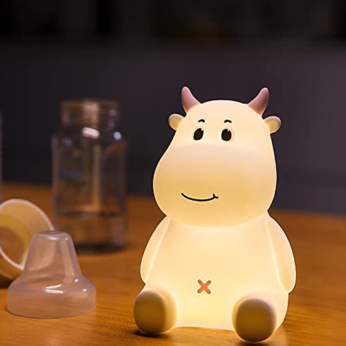 Cute Pet Night Light, Animal Cow LED Night Lamp, Children's Bedroom Silicon Bedside Table Lamps, with USB Port, RGB Colorful Atmosphere Lights, Timer Sleep Light, for Girls Boy Gifts