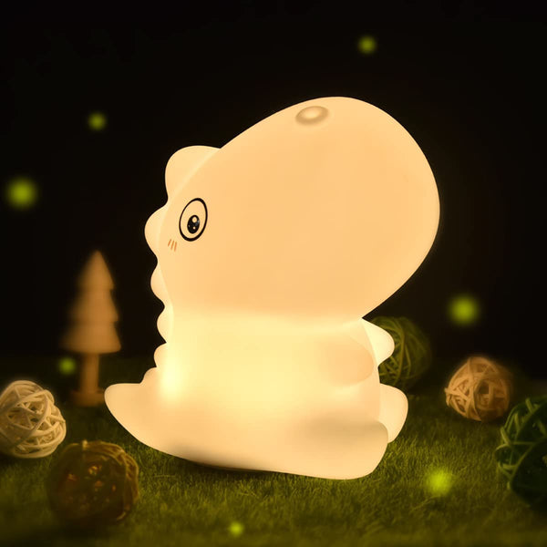 Cute Silicone Big Dinosaur Kids Night Lights -USB Rechargeable Animal Silicone Lamps with Touch Sensor - Portable Color Changing Glow Soft Cute Baby Infant Toddler Gift