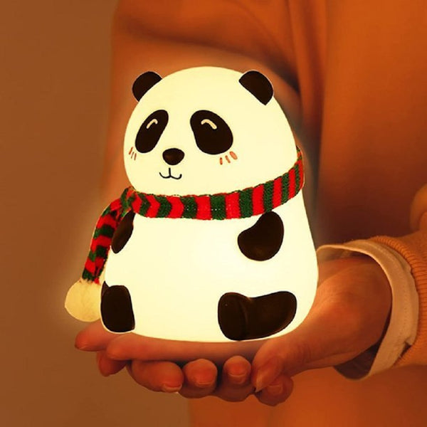 Cute Muffler Panda Night Light for Kids, Nursery Silicone Night Light,7-Color Changing Lamp, Room Decoration, Gifts for Toddler Children Teenage Girls Valentine's Day