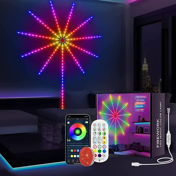 Smart Firework Light, LED Sound Control Symphony Fireworks Lamp with Remote Control, Bluetooth App, RGB Fireworks Clap Activated LED Strip for Bedroom, Party, Bar, Dormitory, Wall Decor