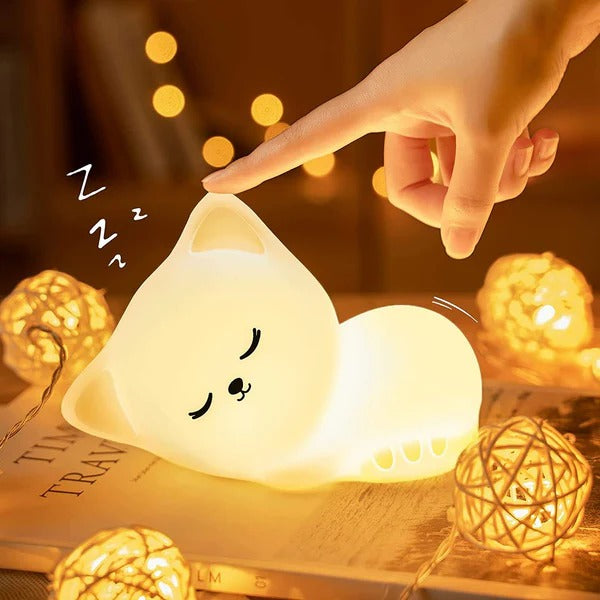 Cute Sleeping Cat Nursery Night Light for Kids, 16 Color Changing Baby Kawaii Lamp Portable & Rechargeable Beside Lamp, Birthday & Valentines Gift for Kids & Adult(Sleeping CAT)