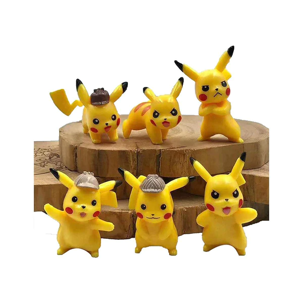 Pikachu Set of 6 Action Figure Limited Edition for Car Dashboard, Decoration, Cake, Office Desk & Study Table