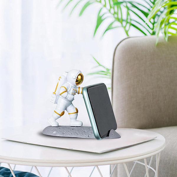 Astronaut Figurine Showpiece for Home Décor Idols for Office Desk Table, Creative Phone Stand Holder Desk Accessories Tabletop Statue for Gift Gifting Items Birthday Decoration