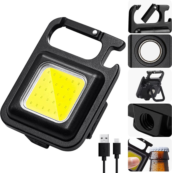 COB Keychain Work Light with 3 Lighting Modes, Magnetic Base, Keyring LED Torch Keychain Flashlights Mini Work Light for Workshop, Repairing, Emergency