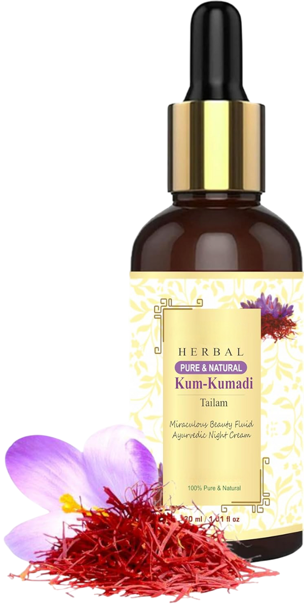 100% Herbal Kumkumadi Tailam Face Serum With Pure Tree Turmeric Sandalwood Saffron, Ayurvedic Kumkumadi Face Oil for All Skin, 30ml